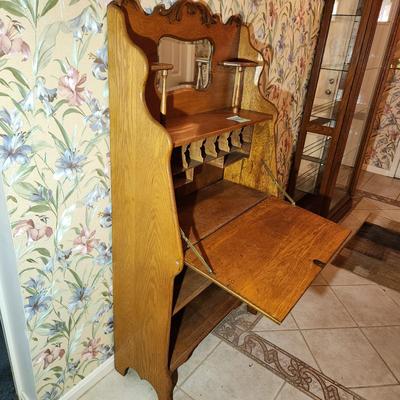 American Oak Secretary Desk with Shelving