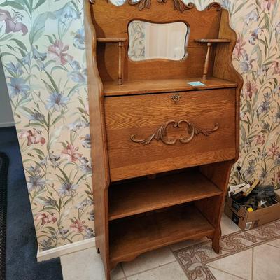 American Oak Secretary Desk with Shelving