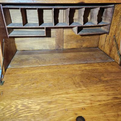 American Oak Secretary Desk with Shelving