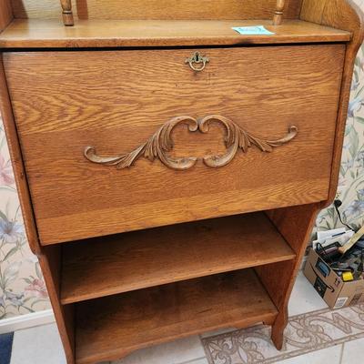 American Oak Secretary Desk with Shelving