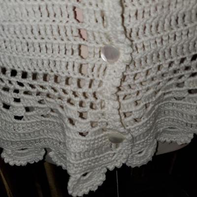 Vintage Hand Crocheted Off-White Cape w/ Buttons