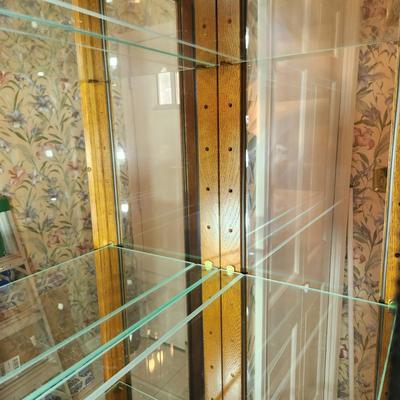 Large Curio Cabinet Display Case w Sliding Front Glass Left to Right Adjustable Shelves