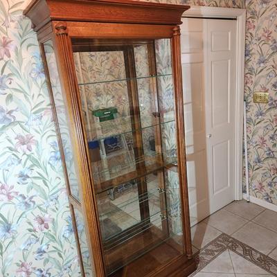 Large Curio Cabinet Display Case w Sliding Front Glass Left to Right Adjustable Shelves