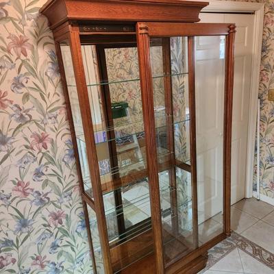 Large Curio Cabinet Display Case w Sliding Front Glass Left to Right Adjustable Shelves