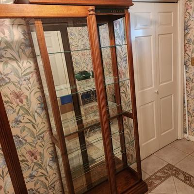 Large Curio Cabinet Display Case w Sliding Front Glass Left to Right Adjustable Shelves