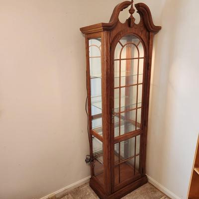 Lighted Curio Display Cabinet with Key w 4 Adjustable Shelves