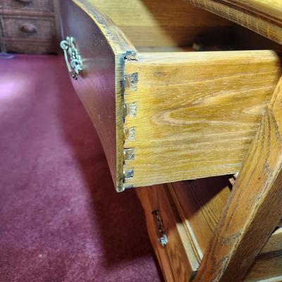 Solid Oak 2 over 2 Drawer Chest Dresser w Beveled Mirror 43x20x68