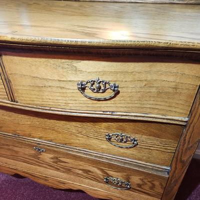 Solid Oak 2 over 2 Drawer Chest Dresser w Beveled Mirror 43x20x68