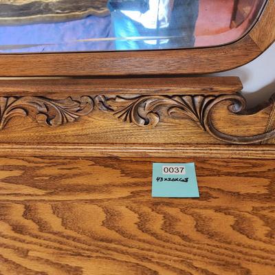 Solid Oak 2 over 2 Drawer Chest Dresser w Beveled Mirror 43x20x68