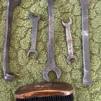 Small box of tools and vintage automotive tools
