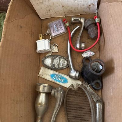 Small box of tools and vintage automotive tools