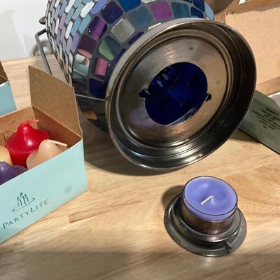 Multicolored Lantern with 4 packs of Partylite Candles