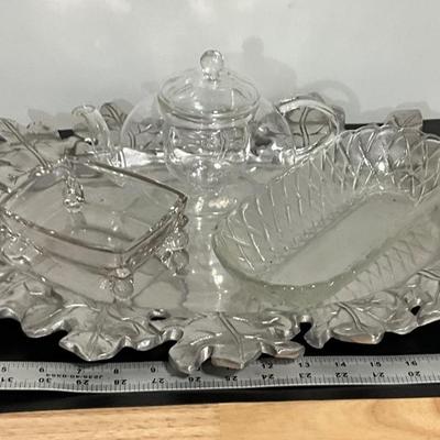 Pewter Serving tray with glassware