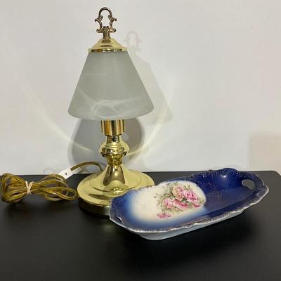 Antique Royal Bavarian Porcelain Plate with Brass Lamp