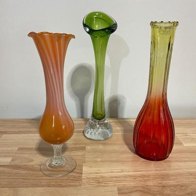 Vintage Alexa Glasbruk Green Swedish Glass Bud Vase, Plus