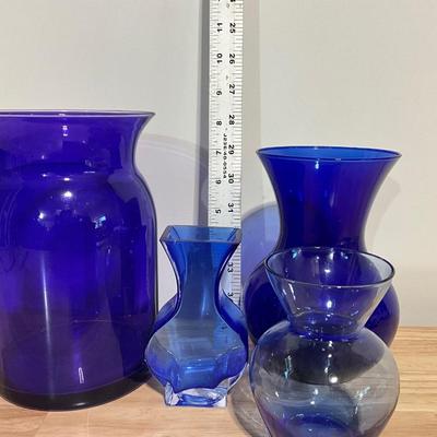 Vintage Cobalt Blue Art Glass Hourglass Bud Vase, Plus