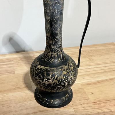 Greek Amphora Pottery, Handpainted 3D, Vintage brass ewer,
