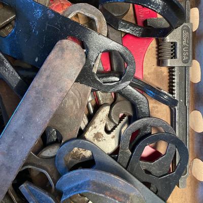 Box of vintage auto tools