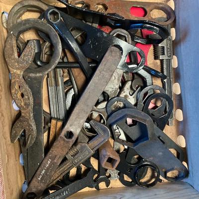 Box of vintage auto tools