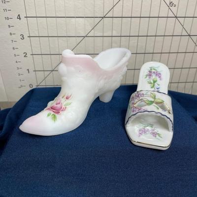 Vintage Frosted Glass and Imperial Porcelain Shoes