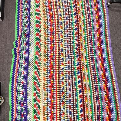 Vintage Crocheted Throw Multi-colored 36" x 74"