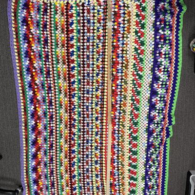 Vintage Crocheted Throw Multi-colored 36" x 74"