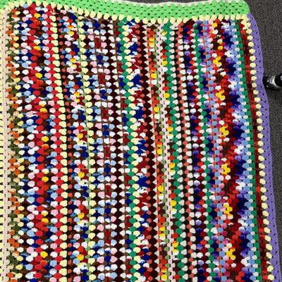Vintage Crocheted Throw Multi-colored 36" x 74"