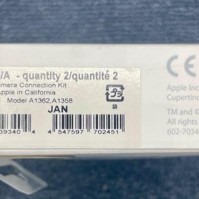 Sale Photo Thumbnail #309: Authentic Apple accessories, for iPad 1 and iPad 2 models using 30-pin connector. Includes Model A1362 (SD Card Reader to 30-pin adapter)  and A1358 (USB Camera Connection to 30-pin Adapter), user guide and original box. Good condition.