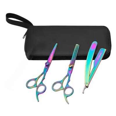 Professional Rainbow Finish Stainless Steel Haircutting Scissors, Thinning Shears & Razor