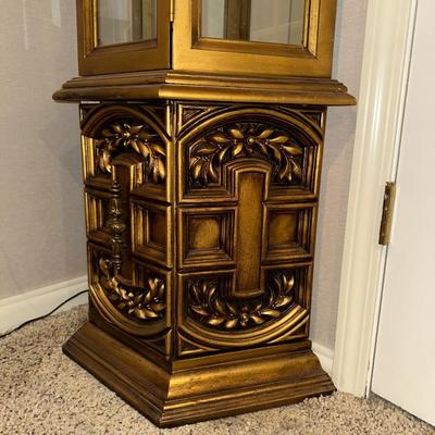 NARROW LIGHTED CURIO CABINET W/MIRRORED BACK