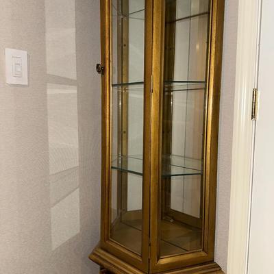NARROW LIGHTED CURIO CABINET W/MIRRORED BACK