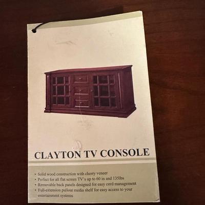 CLAYTON MEDIA STAND W/3 DRAWERS AND 2 GLASS FRONT CABINETS W/SHELVES