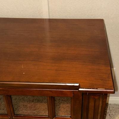 CLAYTON MEDIA STAND W/3 DRAWERS AND 2 GLASS FRONT CABINETS W/SHELVES