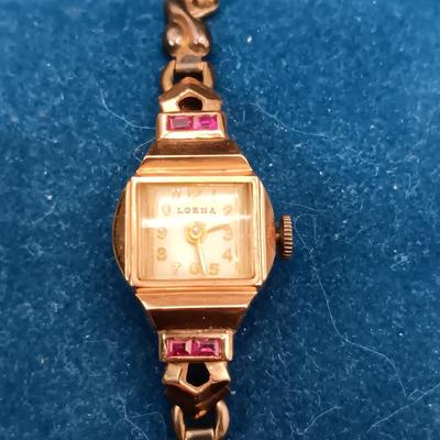 LADIES VINTAGE 14K LORNA WATCH WITH PINK STONES