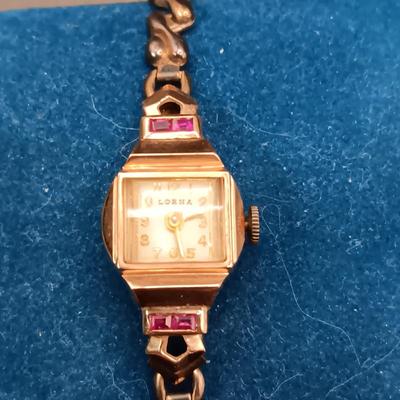 LADIES VINTAGE 14K LORNA WATCH WITH PINK STONES