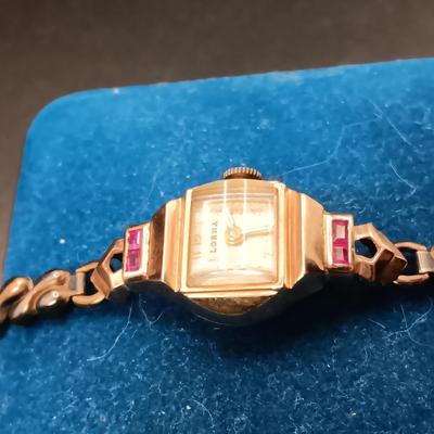 LADIES VINTAGE 14K LORNA WATCH WITH PINK STONES