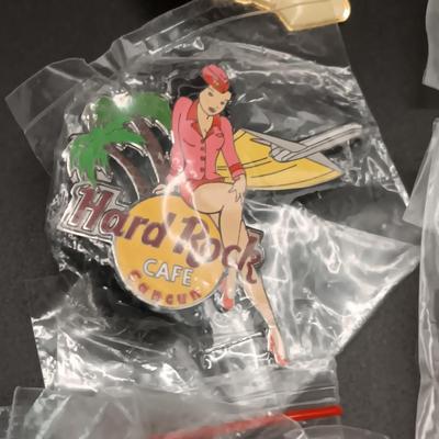 HARD ROCK CAFE WATCH AND PINS PLUS SEVERAL OTHER PINS