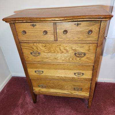 Solid Oak 2 over 3 Drawer Chest Dresser