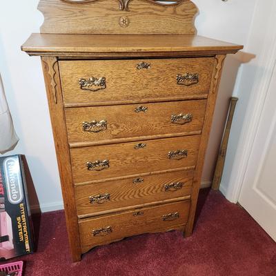 Solid Oak 5 Drawer Chest Dresser 33x17x52