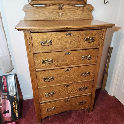 Solid Oak 5 Drawer Chest Dresser 33x17x52