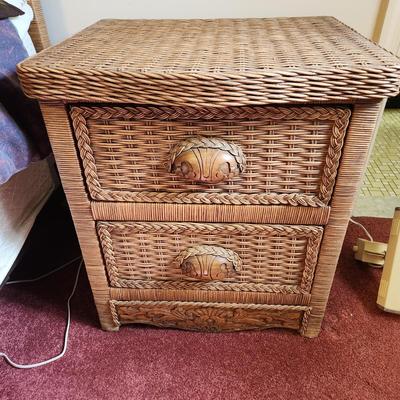 Queen Bed Headboard and 2 Night Stand Tables Wicker Look Style