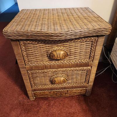 Queen Bed Headboard and 2 Night Stand Tables Wicker Look Style