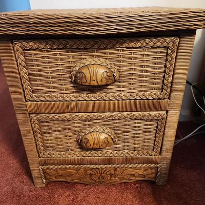 Queen Bed Headboard and 2 Night Stand Tables Wicker Look Style