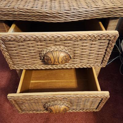 Queen Bed Headboard and 2 Night Stand Tables Wicker Look Style