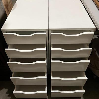 USEFUL FIVE DRAWER VCABINEST x2 PARTICLE BOARD WHITE LAMINATE CABINET FOR CRAFTS, TOOLS