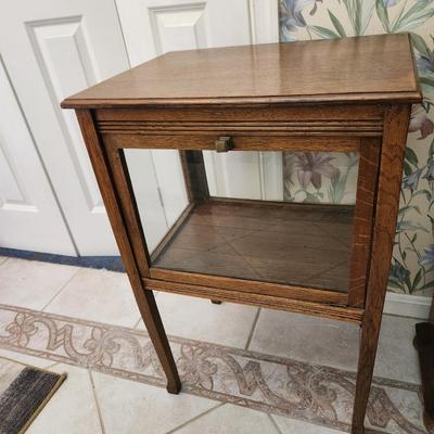 Glass Display Case Table Drop down Door 20x15x29