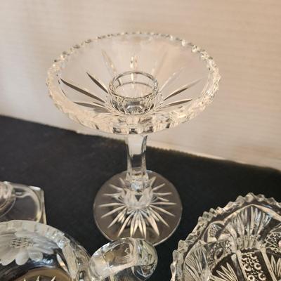 Clear Glass Lot, Cut Glass, Candle Holders , Bowls, Dishes Vase