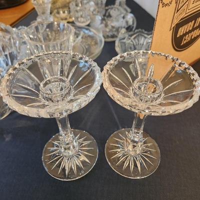 Clear Glass Lot, Cut Glass, Candle Holders , Bowls, Dishes Vase