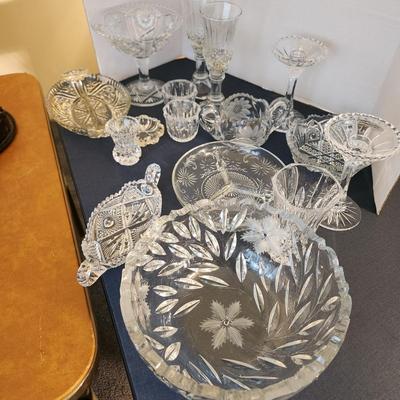 Clear Glass Lot, Cut Glass, Candle Holders , Bowls, Dishes Vase