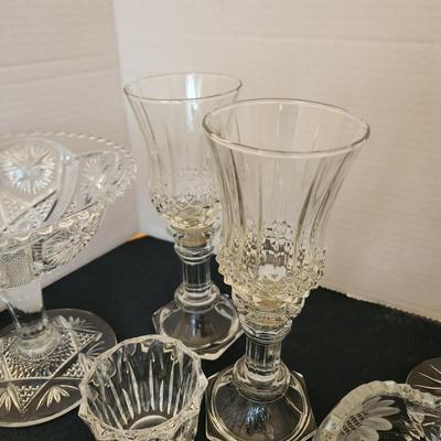 Clear Glass Lot, Cut Glass, Candle Holders , Bowls, Dishes Vase